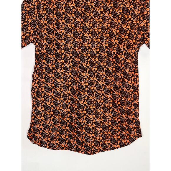 Monument 100% Cotton Halloween Short Sleeve Button-Up Shirt Black/Orange Medium - Picture 9 of 9